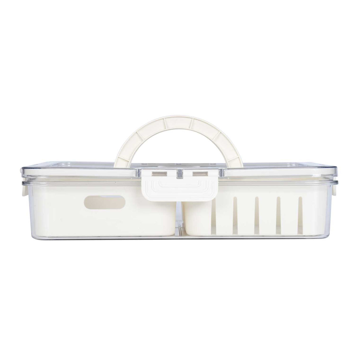Rectangular 3 Compartment Storage Cannister with Handle-Cream