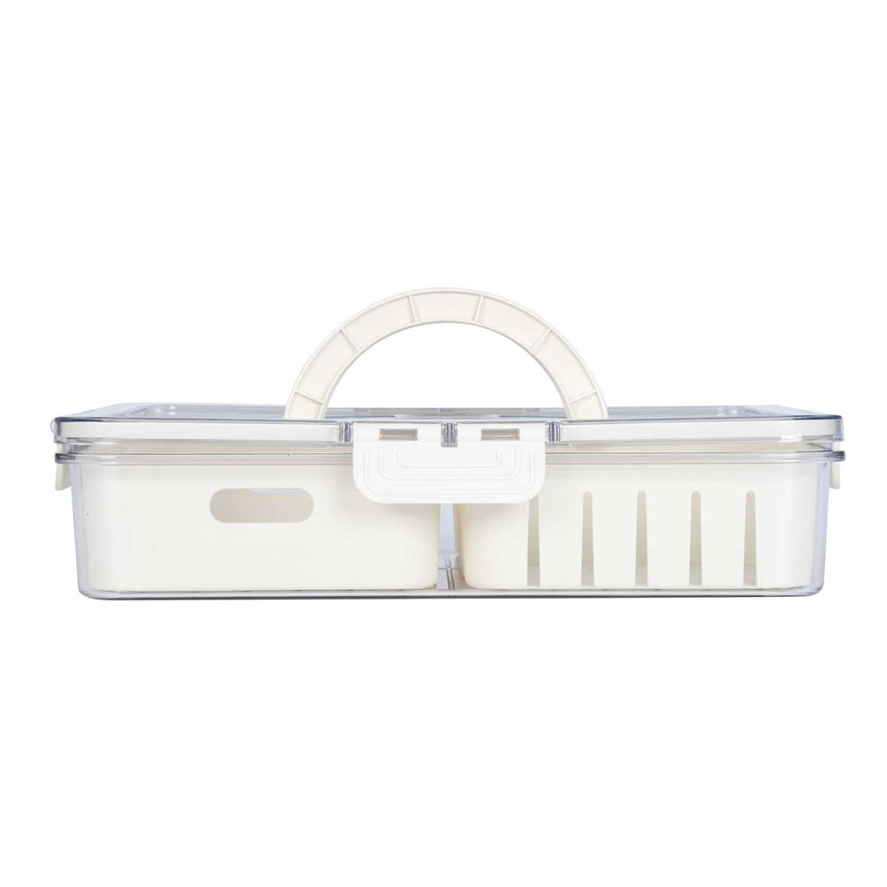 Rectangular 3 Compartment Storage Cannister with Handle-Cream