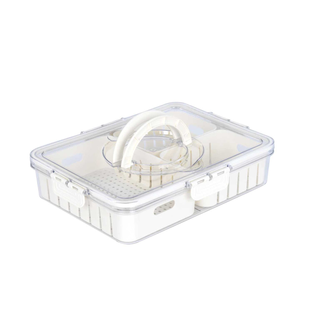 Rectangular 3 Compartment Storage Cannister with Handle-Cream