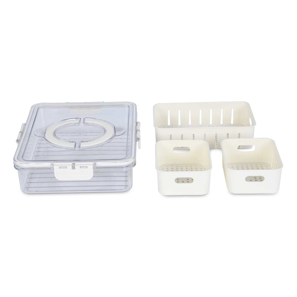 Rectangular 3 Compartment Storage Cannister with Handle-Cream