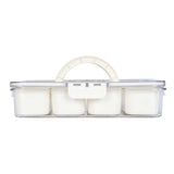 Rectangular 4 Compartment Storage Cannister with Lid and Handle-Cream