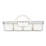 Rectangular 4 Compartment Storage Cannister with Lid and Handle-Cream
