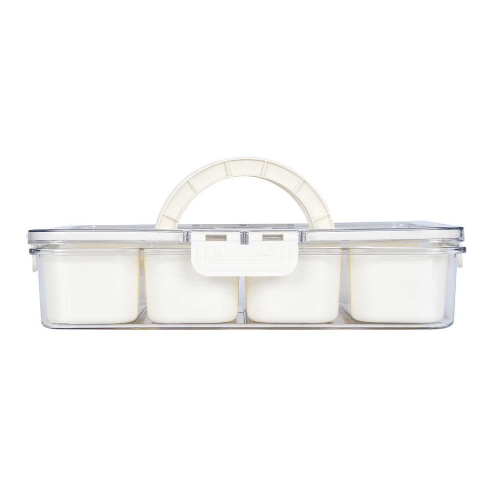 Rectangular 4 Compartment Storage Cannister with Lid and Handle-Cream
