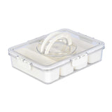 Rectangular 4 Compartment Storage Cannister with Lid and Handle-Cream