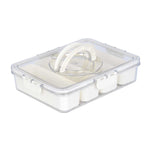Rectangular 4 Compartment Storage Cannister with Lid and Handle-Cream