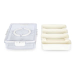 Rectangular 4 Compartment Storage Cannister with Lid and Handle-Cream