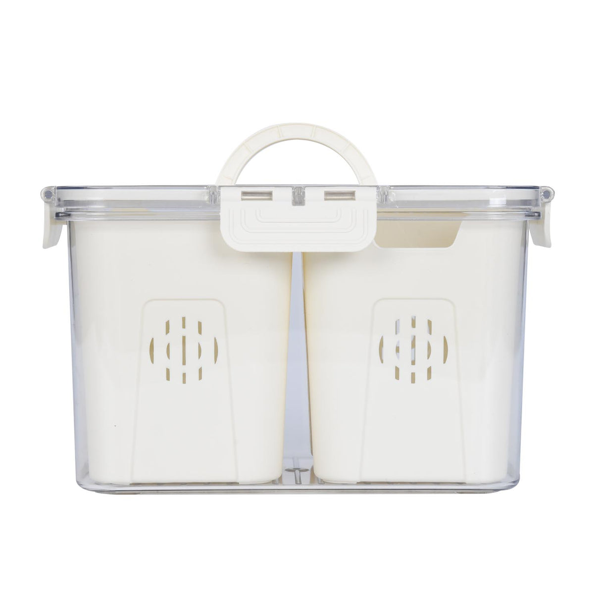 Multipurpose 2 Compartment Storage Cannister with Lid and Handle- Cream