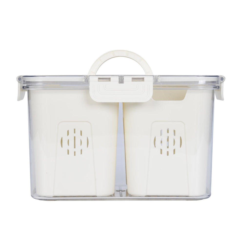 Multipurpose 2 Compartment Storage Cannister with Lid and Handle- Cream