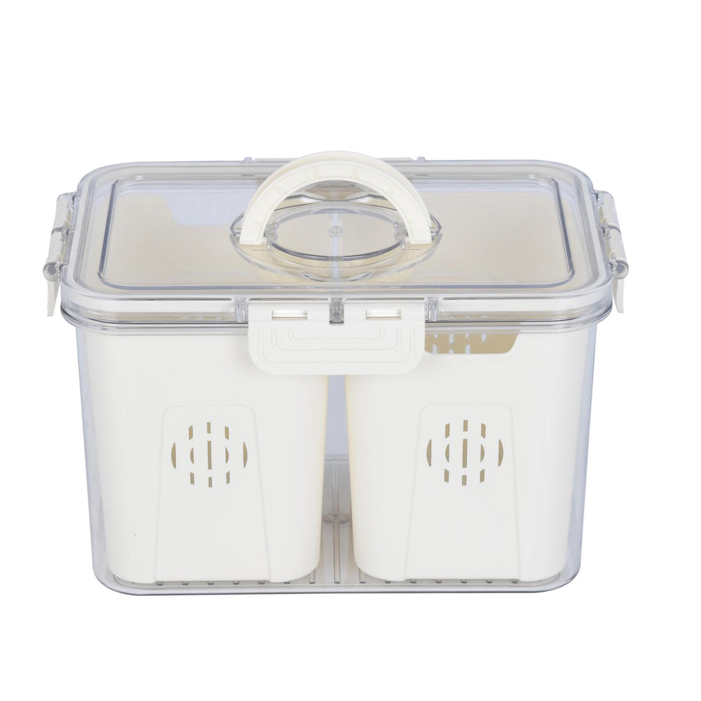 Multipurpose 2 Compartment Storage Cannister with Lid and Handle- Cream