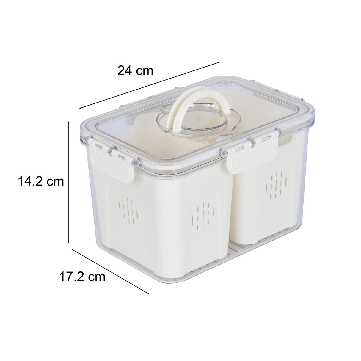 Multipurpose 2 Compartment Storage Cannister with Lid and Handle- Cream