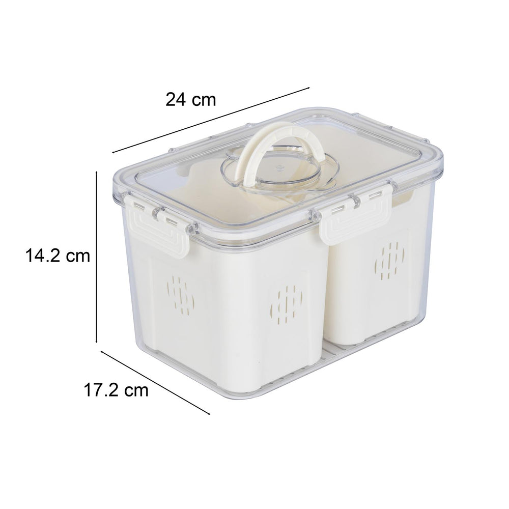 Multipurpose 2 Compartment Storage Cannister with Lid and Handle- Cream