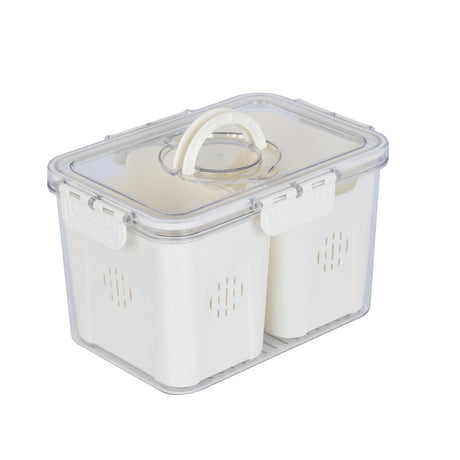 Multipurpose 2 Compartment Storage Cannister with Lid and Handle- Cream