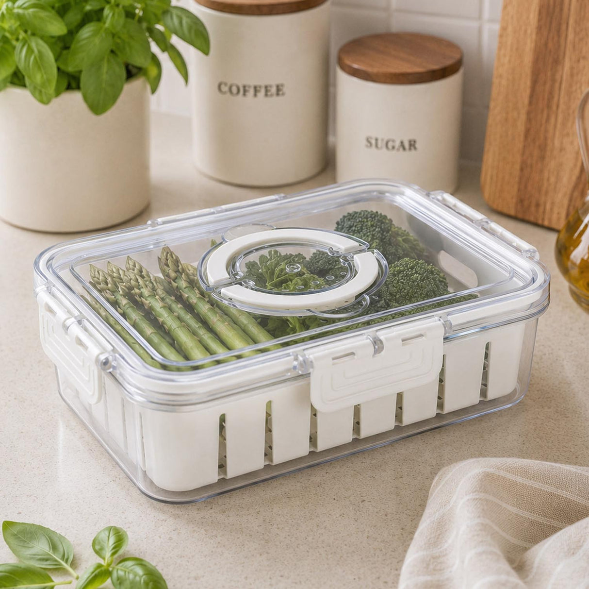 Rectangular Storage Cannister with Lid and Handle-Cream