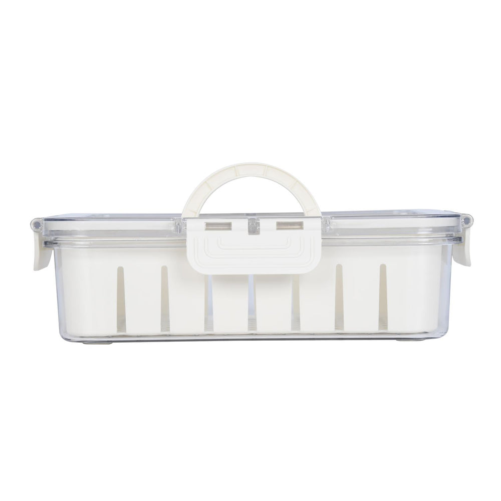 Rectangular Storage Cannister with Lid and Handle-Cream