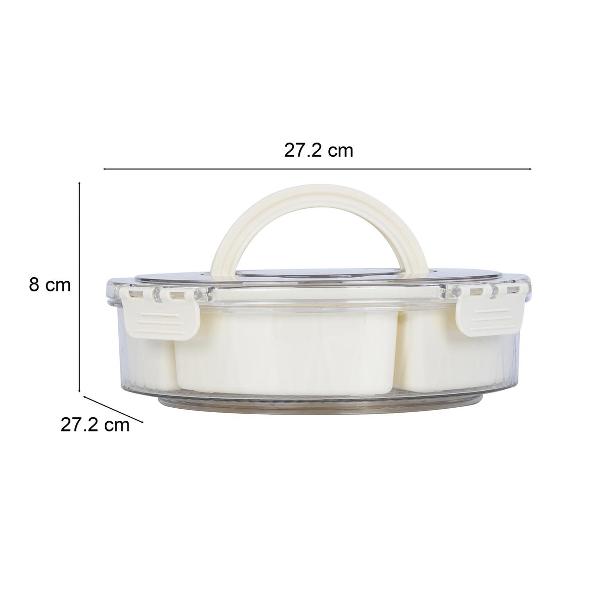 Round 6 Compartment Storage Cannister with Handle-Cream