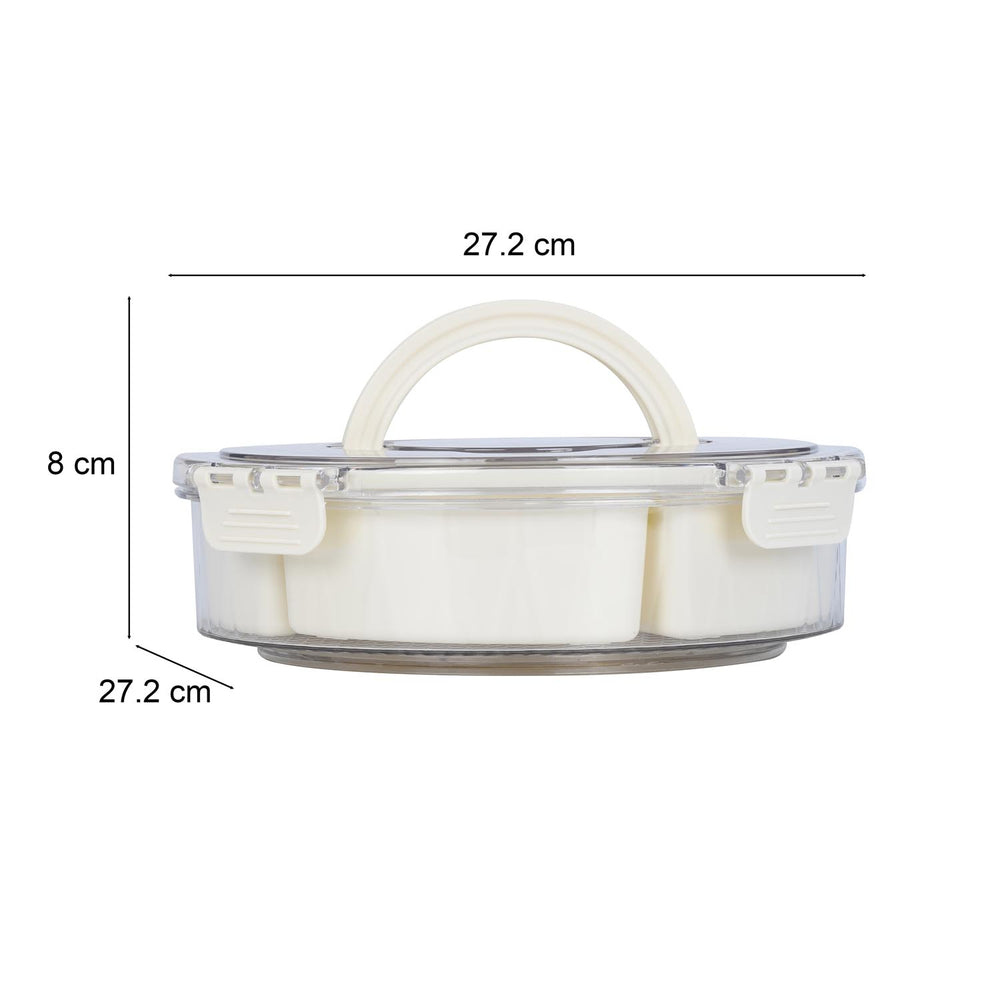 Round 6 Compartment Storage Cannister with Handle-Cream