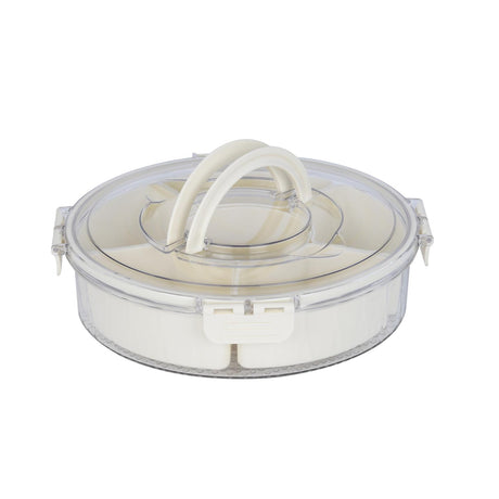 Round 6 Compartment Storage Cannister with Handle-Cream