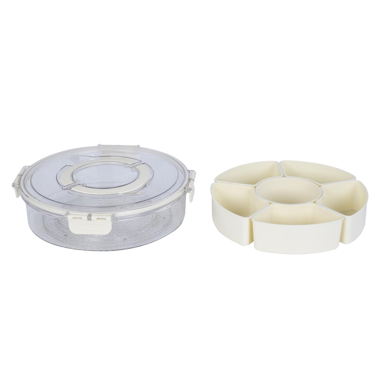 Round 6 Compartment Storage Cannister with Handle-Cream