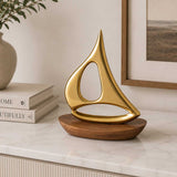 Boat Metal and Wooden Showpiece- Gold & Brown