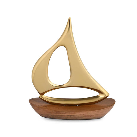 Boat Metal and Wooden Showpiece- Gold & Brown