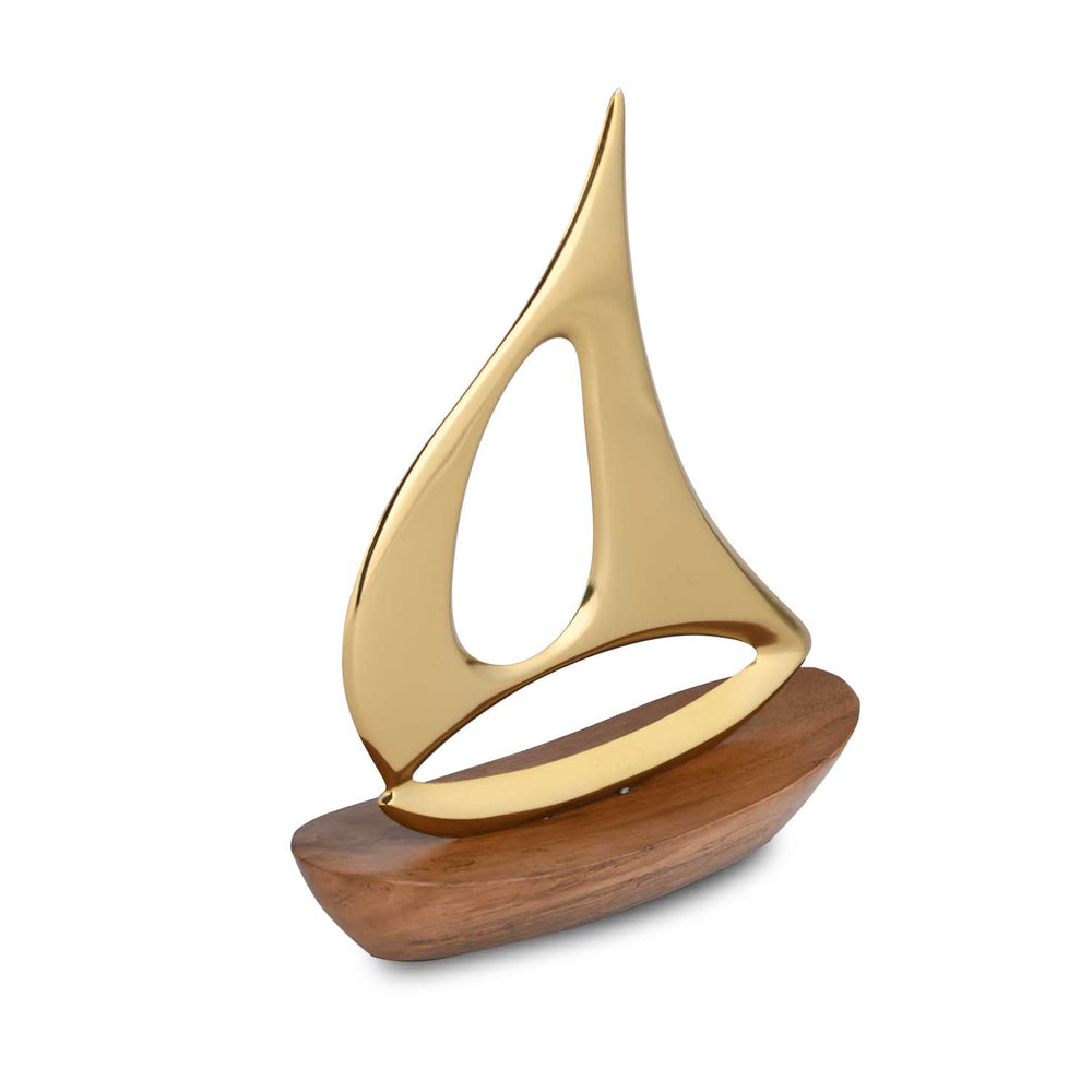 Boat Metal and Wooden Showpiece- Gold & Brown