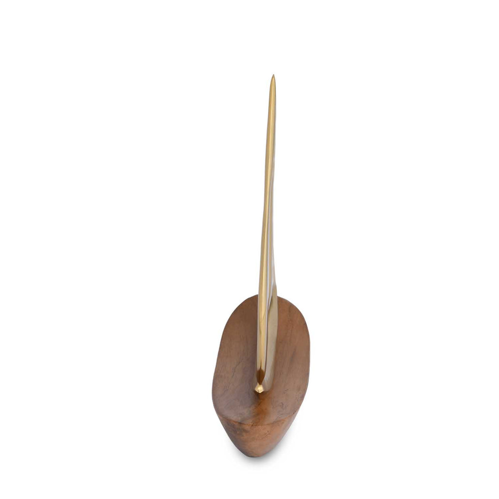 Boat Metal and Wooden Showpiece- Gold & Brown