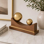 Sphere Balance Metal and Wooden Showpiece- Gold & Brown, Small
