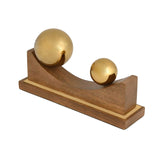 Sphere Balance Metal and Wooden Showpiece- Gold & Brown, Small