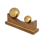 Sphere Balance Metal and Wooden Showpiece- Gold & Brown, Small