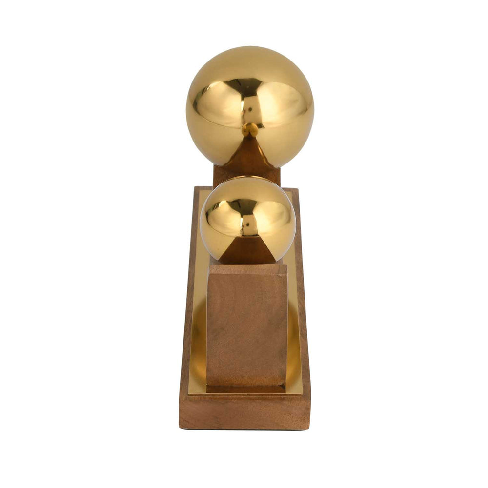 Sphere Balance Metal and Wooden Showpiece- Gold & Brown, Small