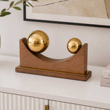 Sphere Balance Metal and Wooden Showpiece- Gold & Brown, Large