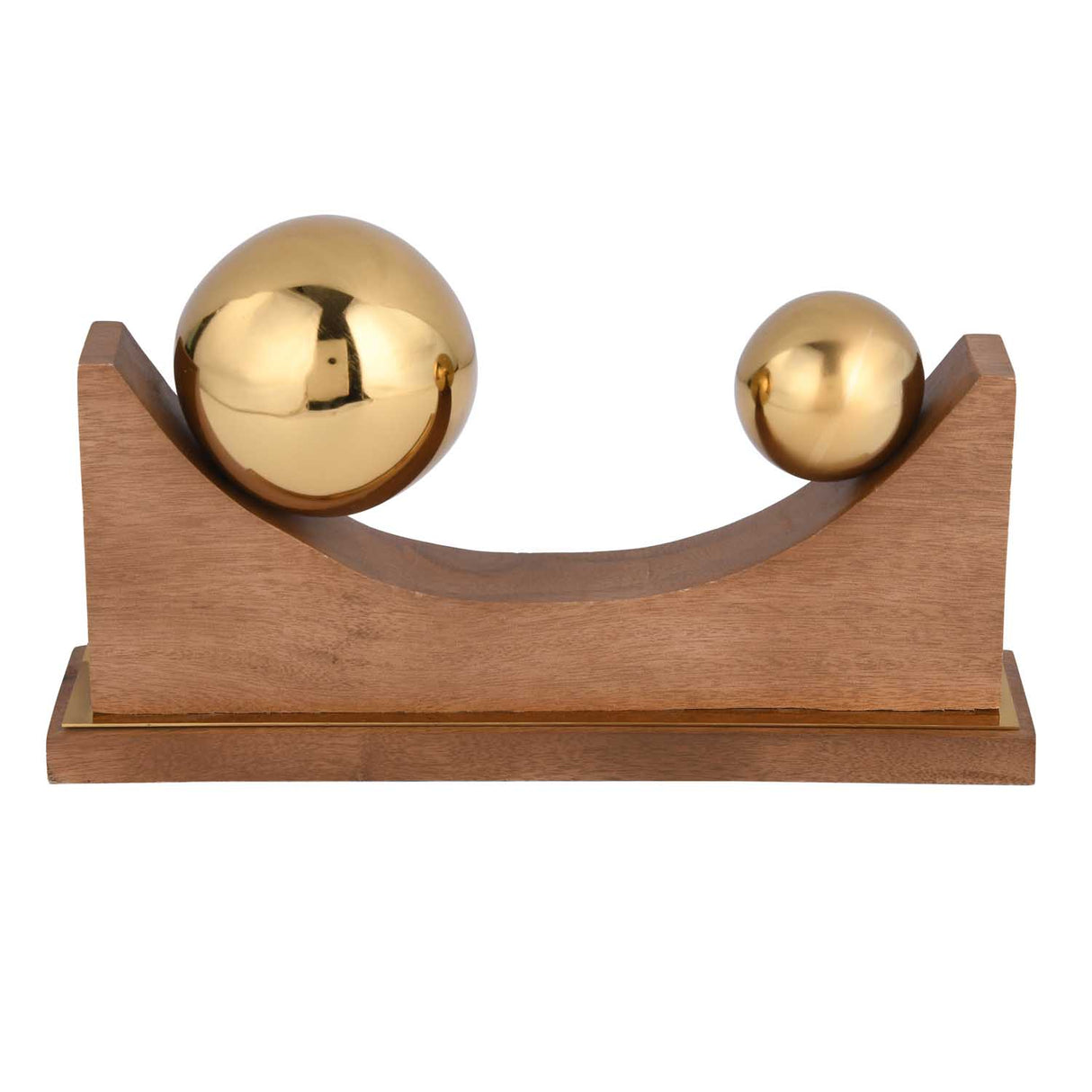 Sphere Balance Metal and Wooden Showpiece- Gold & Brown, Large