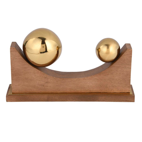 Sphere Balance Metal and Wooden Showpiece- Gold & Brown, Large