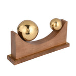 Sphere Balance Metal and Wooden Showpiece- Gold & Brown, Large