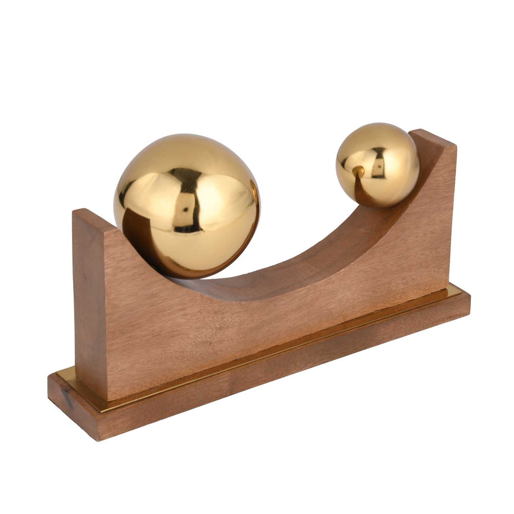 Sphere Balance Metal and Wooden Showpiece- Gold & Brown, Large