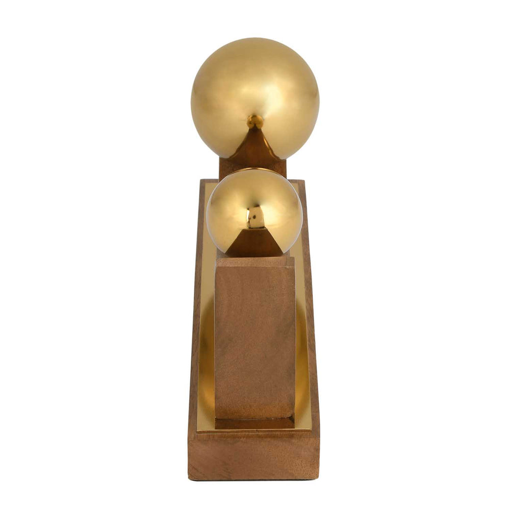 Sphere Balance Metal and Wooden Showpiece- Gold & Brown, Large