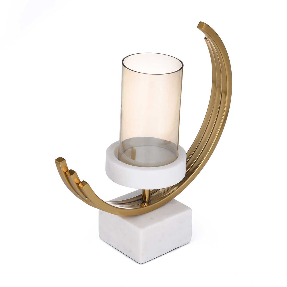 Decorative Arc Candle Holder- Gold & White