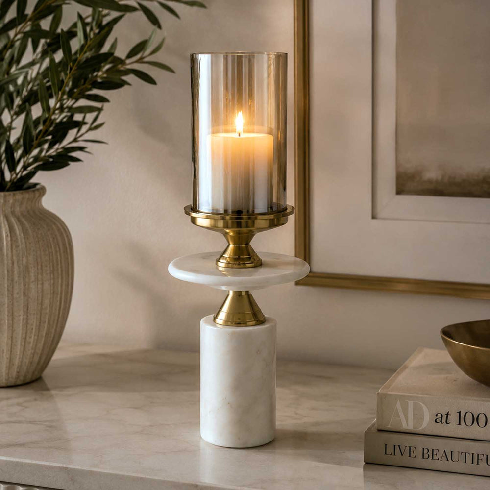 Classic Candle Holder- Gold & White, Small