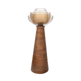 Decorative Glass & Wooden Candle Holder- Gold & Brown, Large
