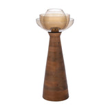 Decorative Glass & Wooden Candle Holder- Gold & Brown, Small