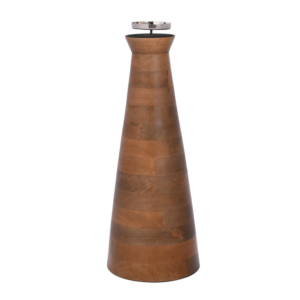 Decorative Glass & Wooden Candle Holder- Gold & Brown, Small