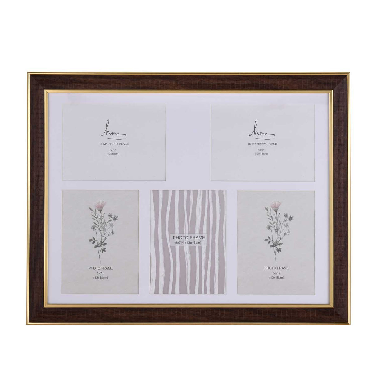 Five Pics Photo Frame- Brown, 5 x 7 Inch