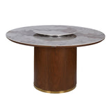 Empera 6 Seater Sintered Top Round Dining Table- Beige & Walnut