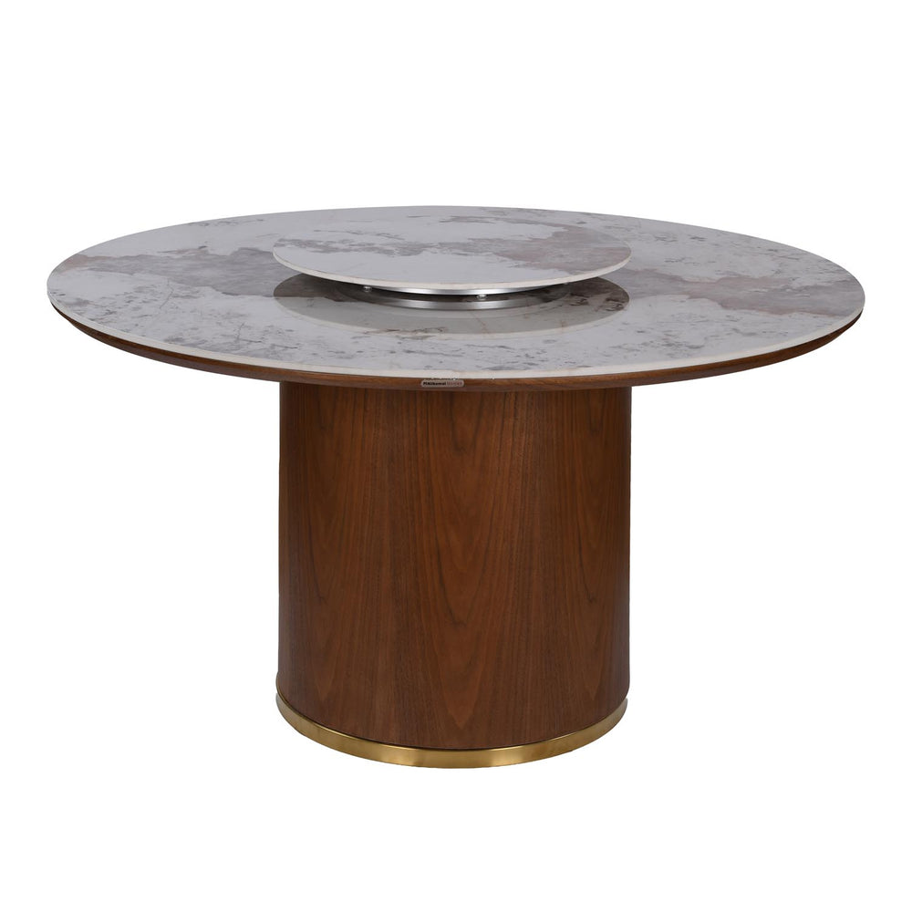 Empera 6 Seater Sintered Top Round Dining Table- Beige & Walnut