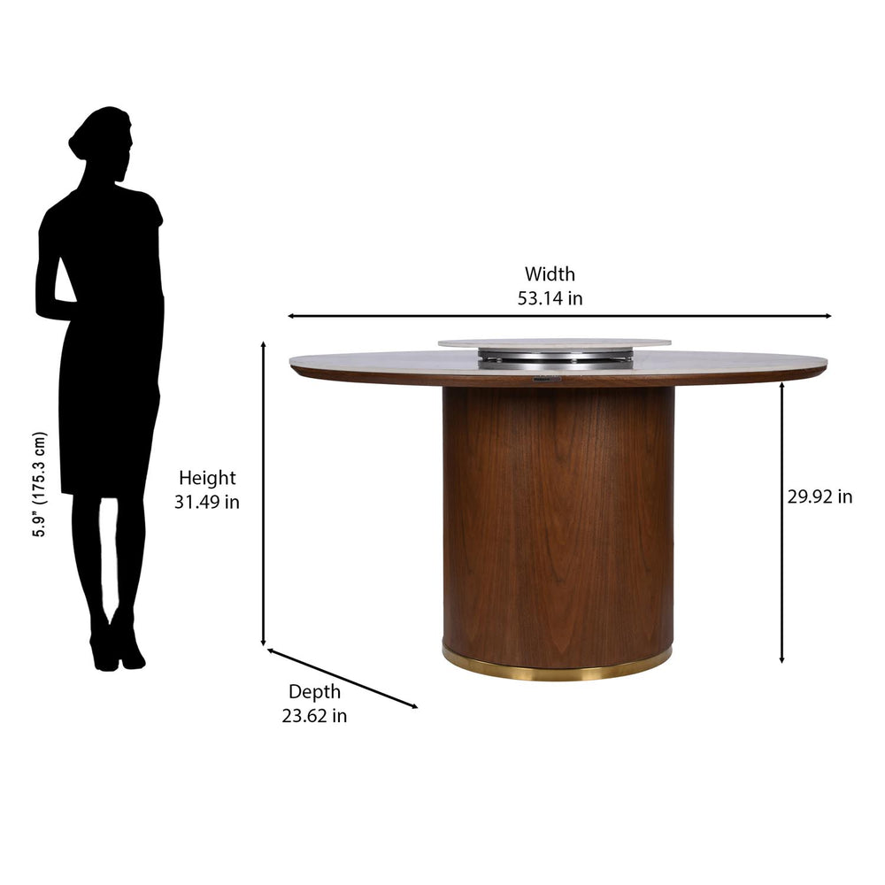 Empera 6 Seater Sintered Top Round Dining Table- Beige & Walnut