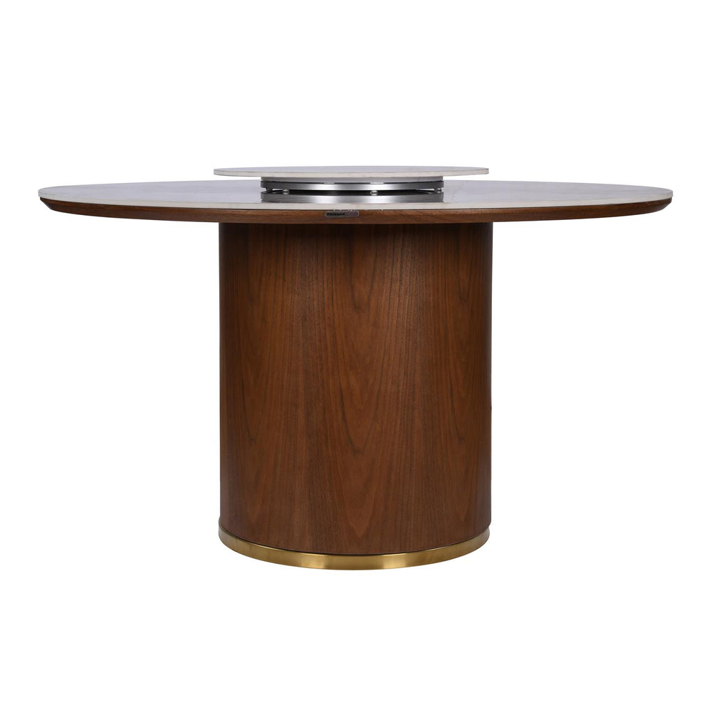 Empera 6 Seater Sintered Top Round Dining Table- Beige & Walnut