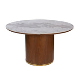 Empera 6 Seater Sintered Top Round Dining Table- Beige & Walnut