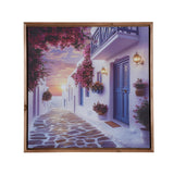 Santorini Street Canvas Wall Painting with LED Light- Blue