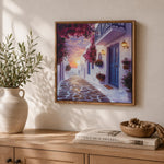 Santorini Street Canvas Wall Painting with LED Light- Blue