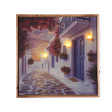 Santorini Street Canvas Wall Painting with LED Light- Blue